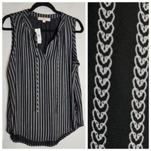NWT Ann Taylor Loft Sleeveless Jersey Black White Printed Blouse L Mixed Media